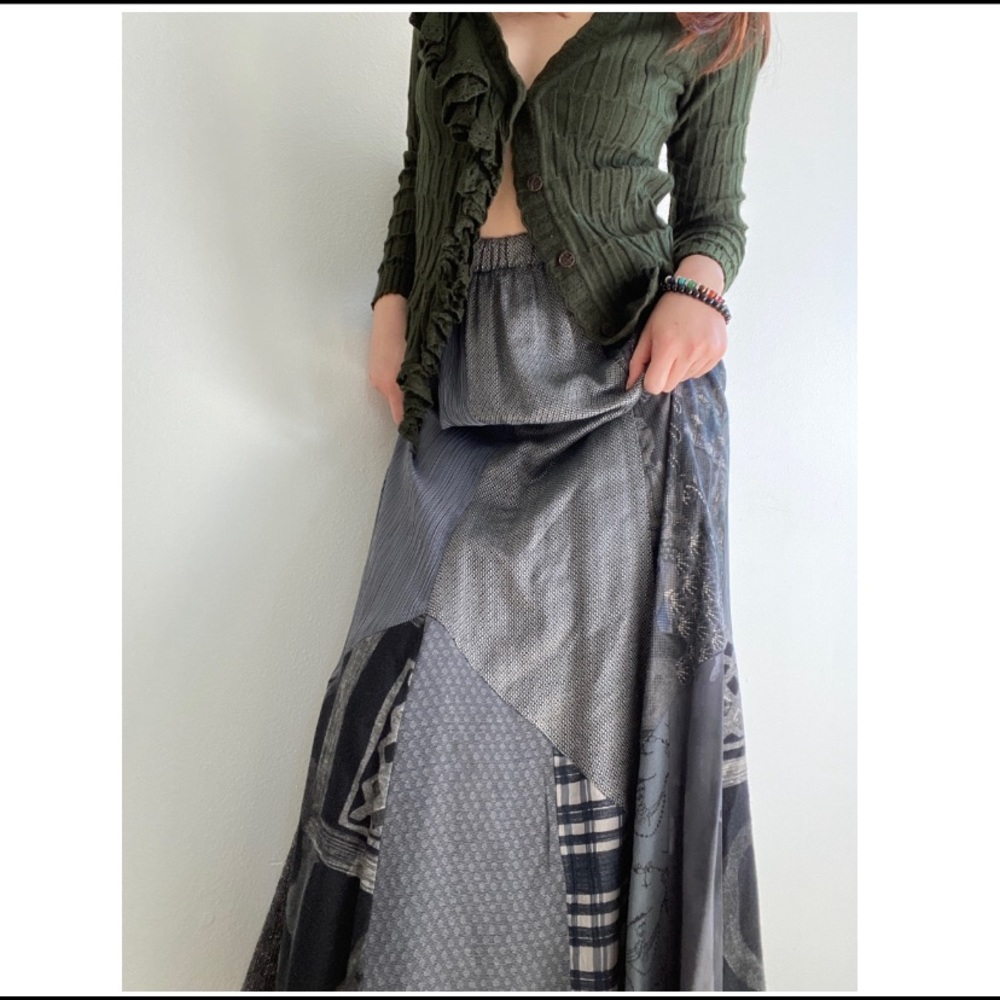 Vintage 1990s Donna Jessica Gray Patchwork Maxi Skirt